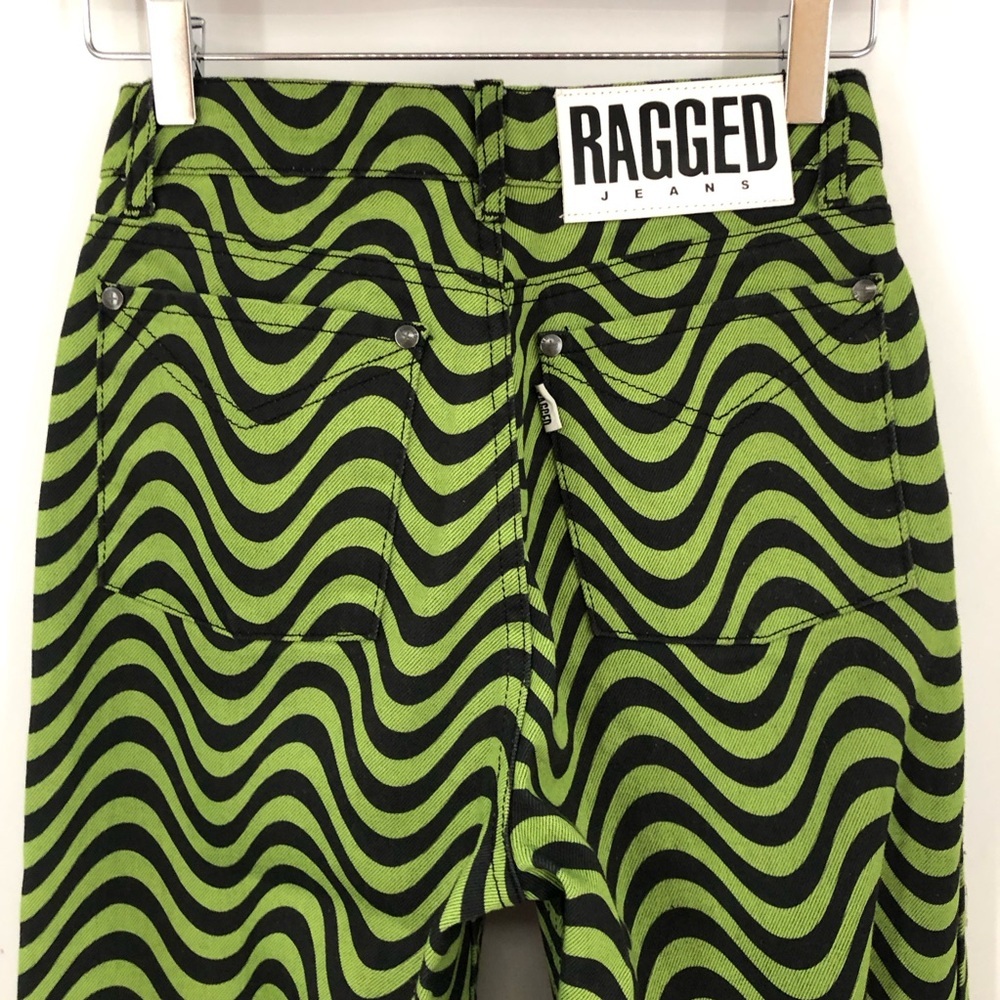 Ragged Priest 24 Dad Jeans Green Wave Print Black 0975 the wide leg straight - Picture 11 of 11